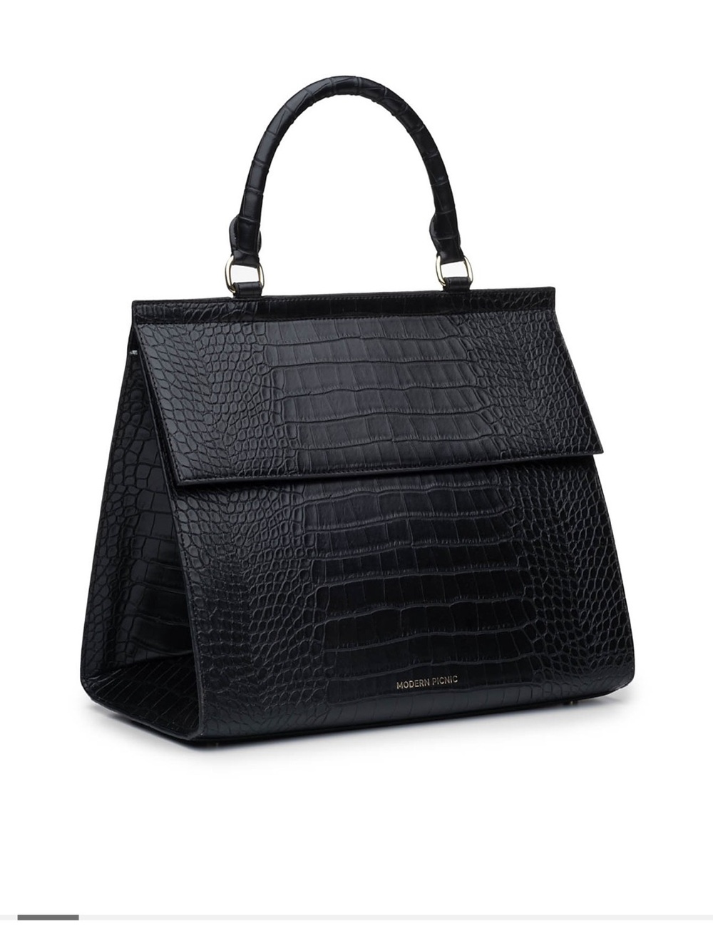 Modern Picnic Croc-Embossed Top-Handle Satchel-Espresso Brown-The Large Luncher